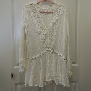 NWOT - Free People Dress - Boho Crochet Long Bell Sleeve Blouse - Sz S
